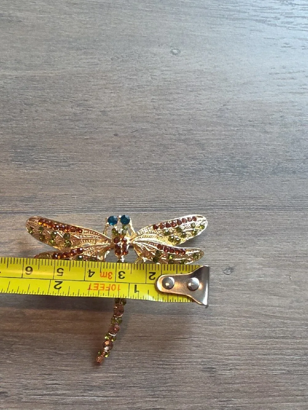 Gold-Tone Dragonfly Brooch with Green and Amber Crystals